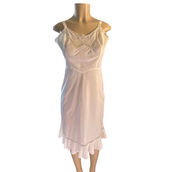 Vintage Women 14 1950s 1960s Endear Barbizon Tafredda White Full Slip Dress - Picture 2 of 7